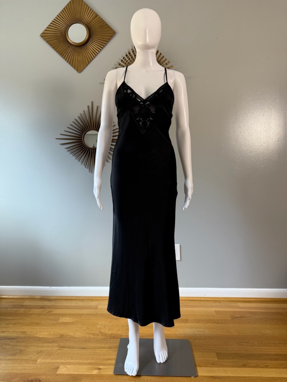 Zara Black Maxi Slip Dress with Lace Detail